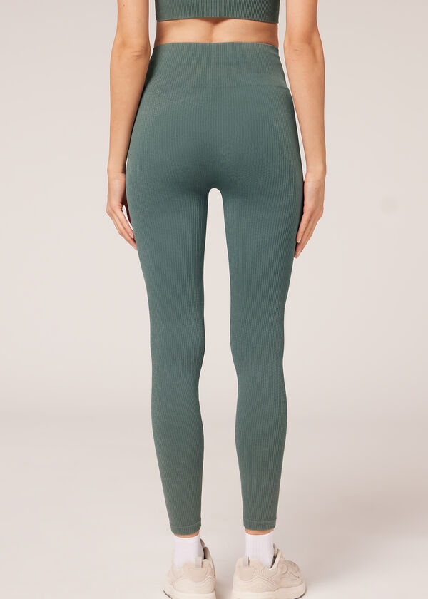 Leggings esportivas sem costura com textura canelada fina