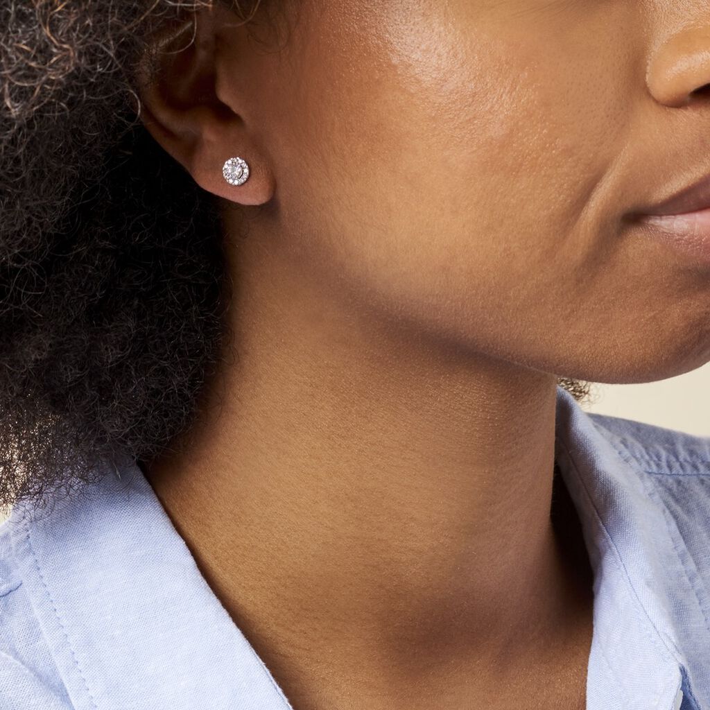 Boucles D'oreilles Puces Rosalie Or Blanc Oxyde De Zirconium