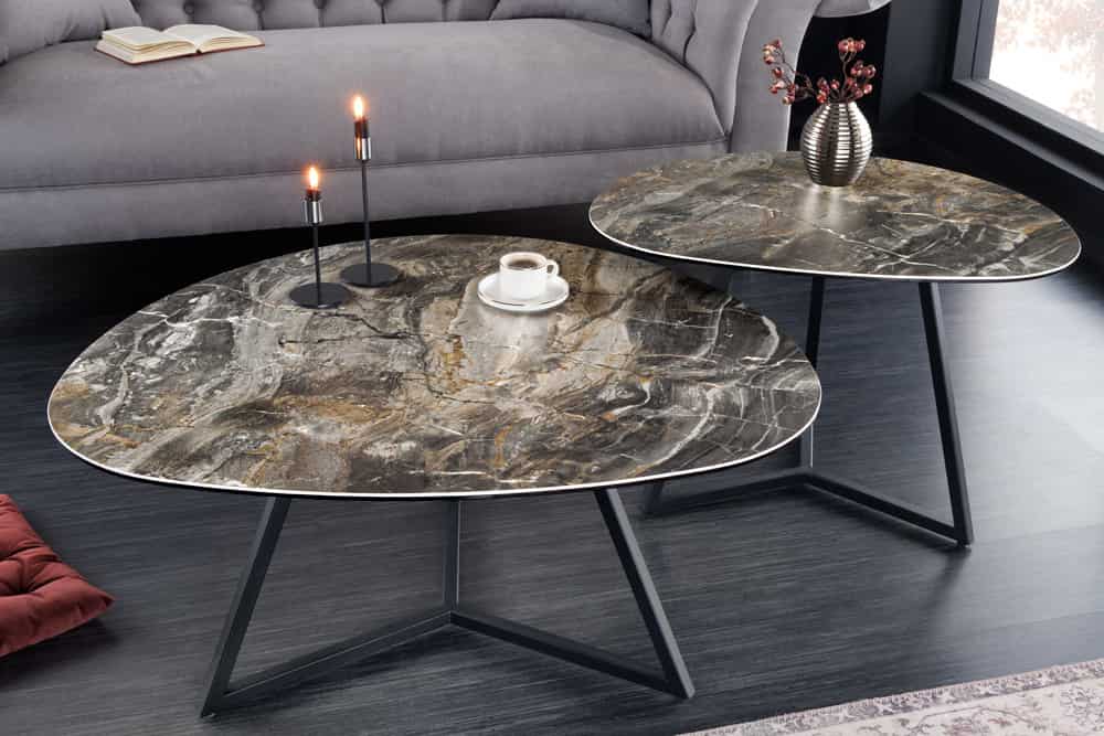 Moderner Couchtisch MARVELOUS 70cm taupe Marmor Keramik made in Italy