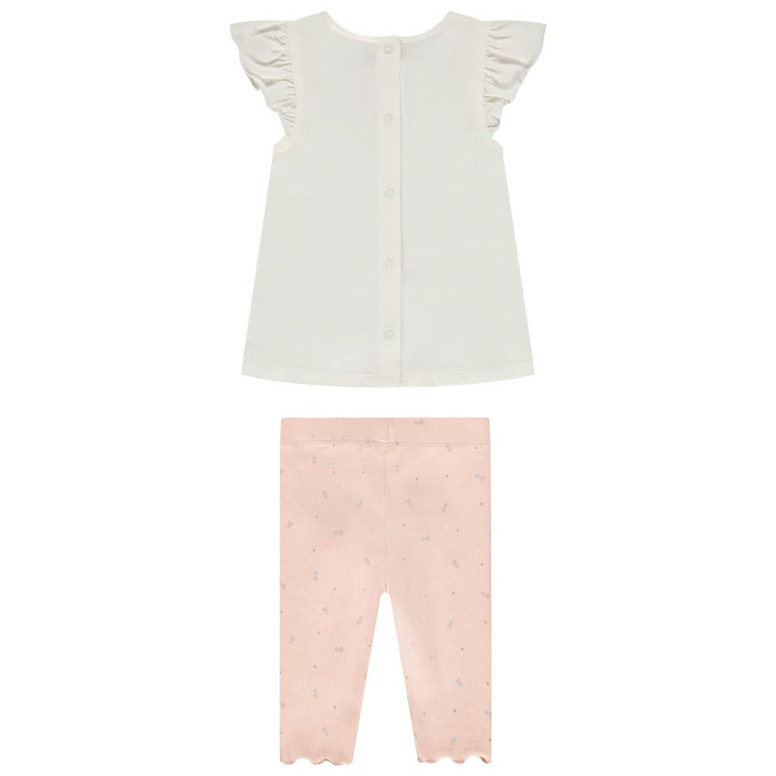 Ensemble 2 pièces tunique printée + corsaire imprimé pour bébé fille - Ecru
