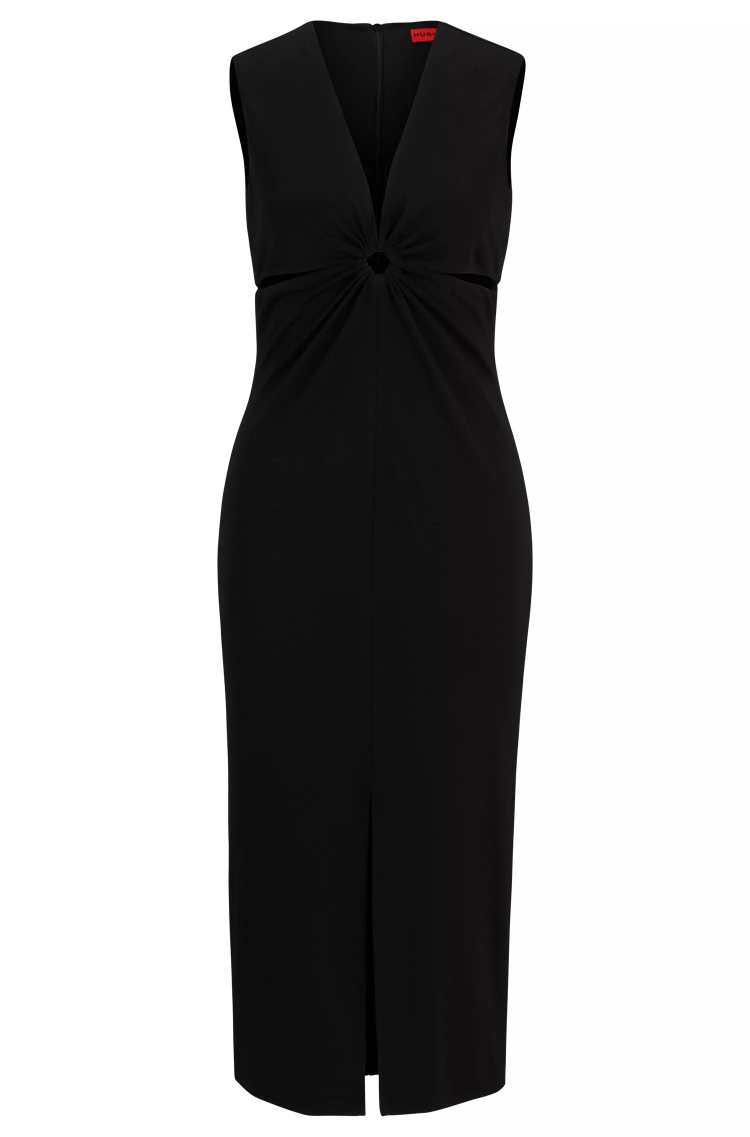 Vestido midi vermelho sem mangas HUGO com recortes e detalhe de argola