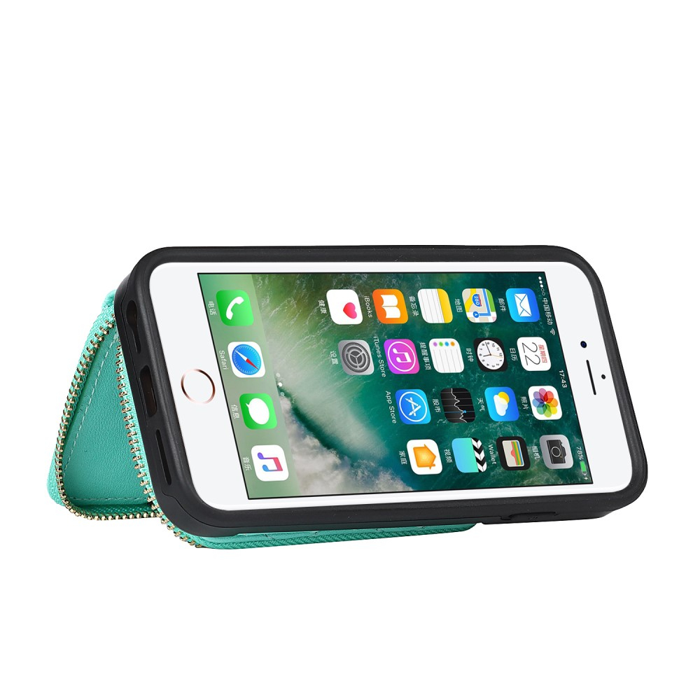 iPhone SE (2022/2020) / 8 / 7 Necklace Leder Hülle mit Magnet Wallet Kreditkarten Münzfach   Handykette (140cm) - Türkis