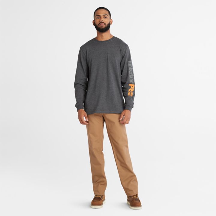 Camiseta Timberland PRO Core Logo de manga comprida para homem, na cor cinza.