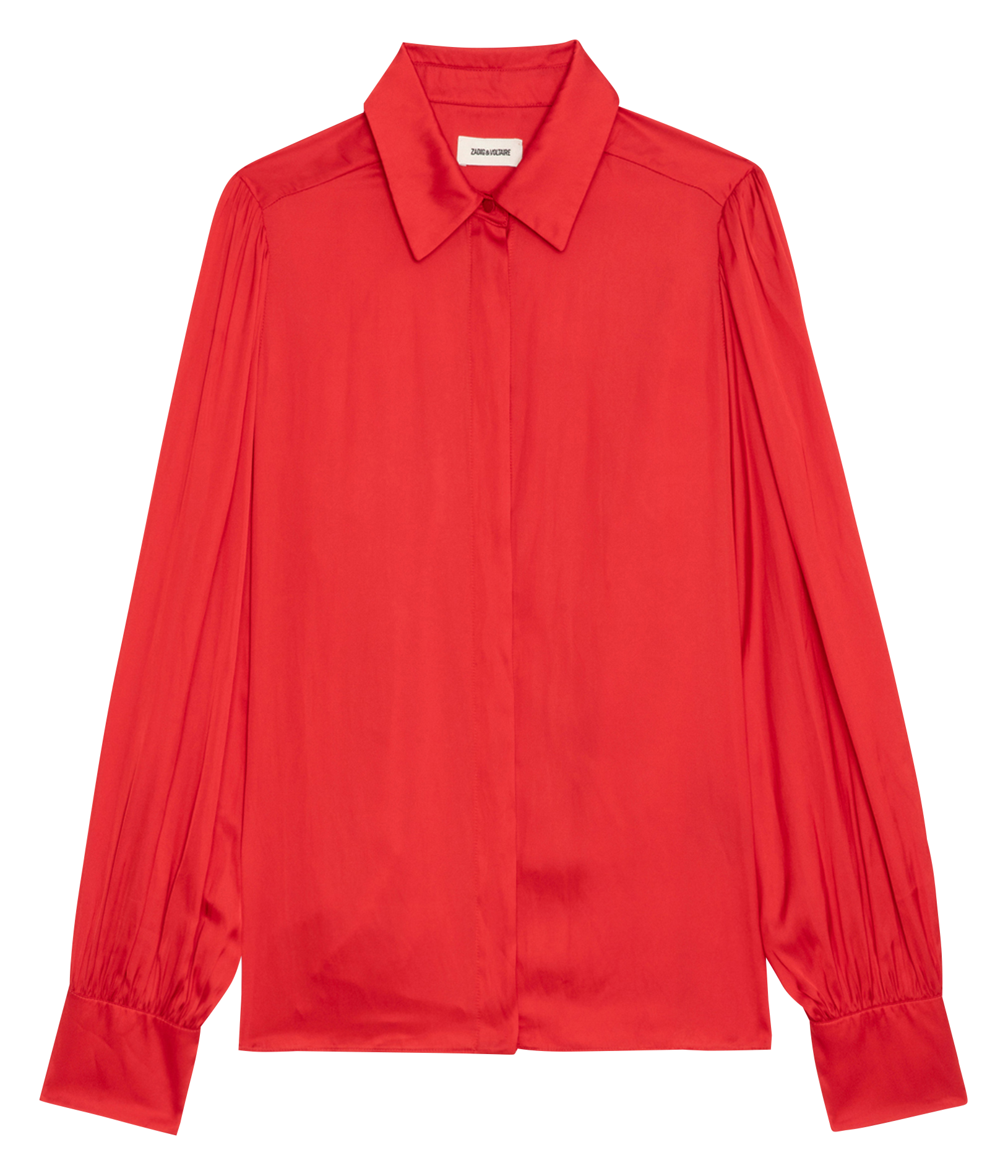 TRENTA - Chemise col classique droite satinée en fibres recyclées mélangées | Rouge