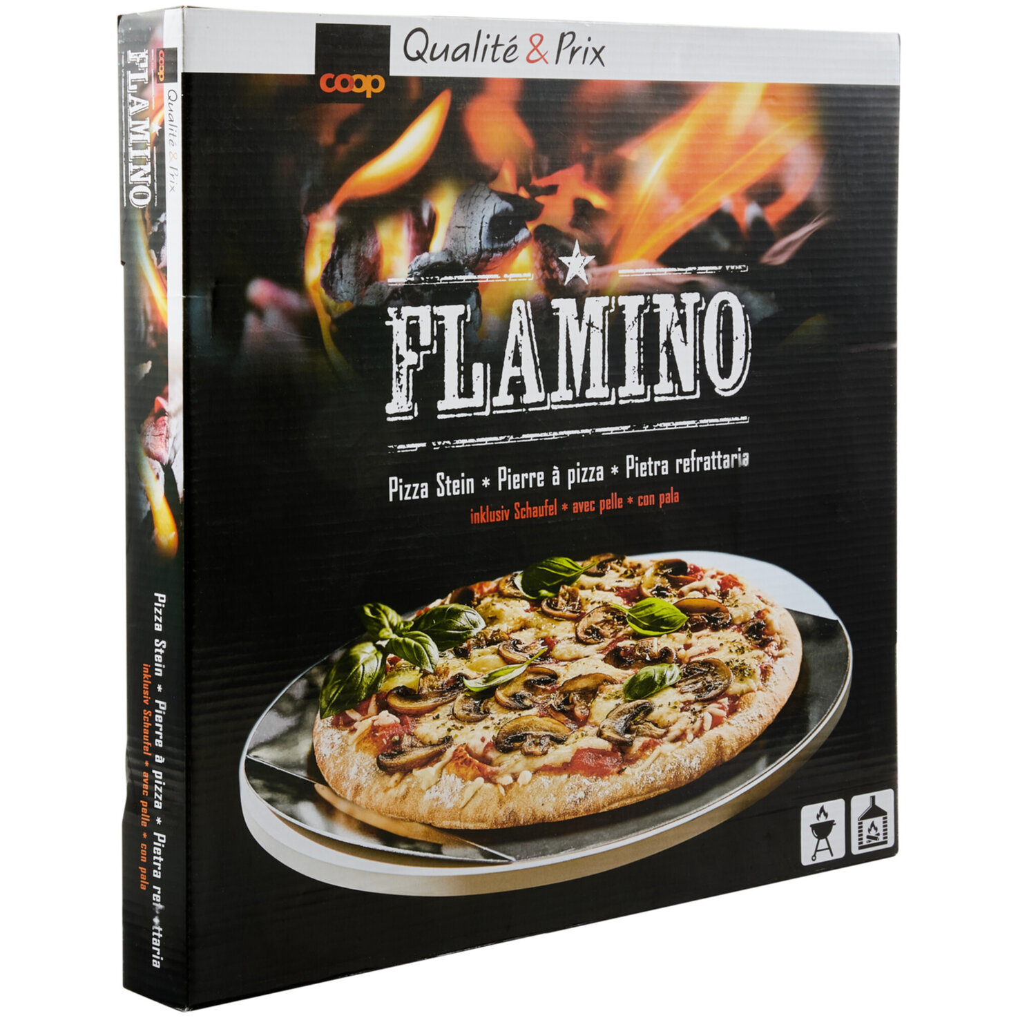 Flamino BBQ Pizza Stein mit Schaufel | 38 × 38 cm