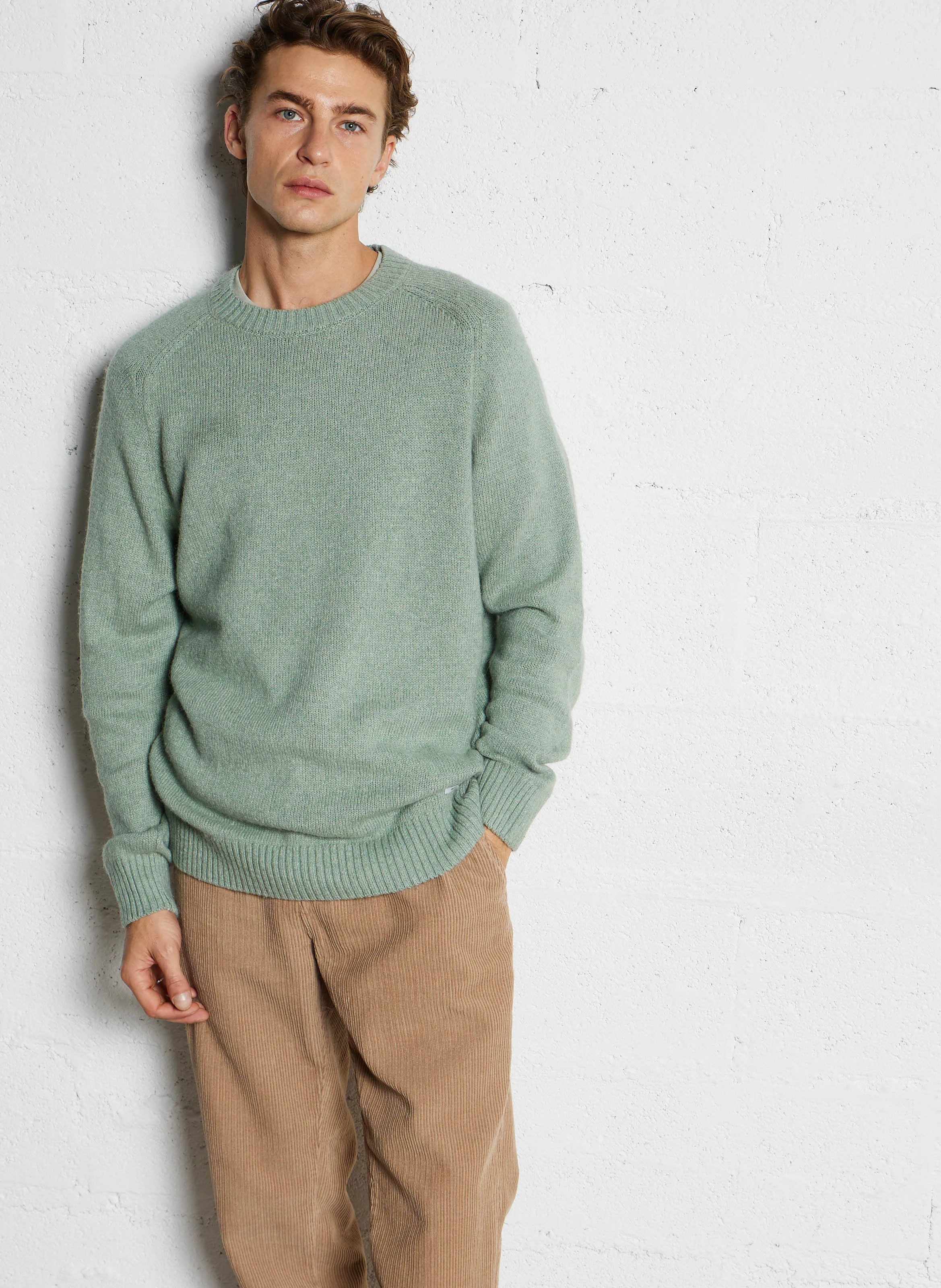 CRED - Pull col rond en coton mélangé | Vert