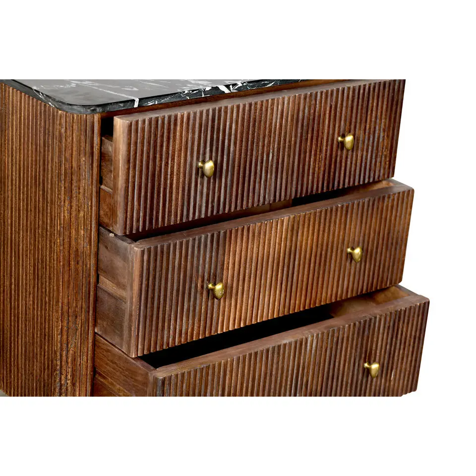 Sidetable Bruin Mangohout - Zwart Marmer - 75cm - Japandi
