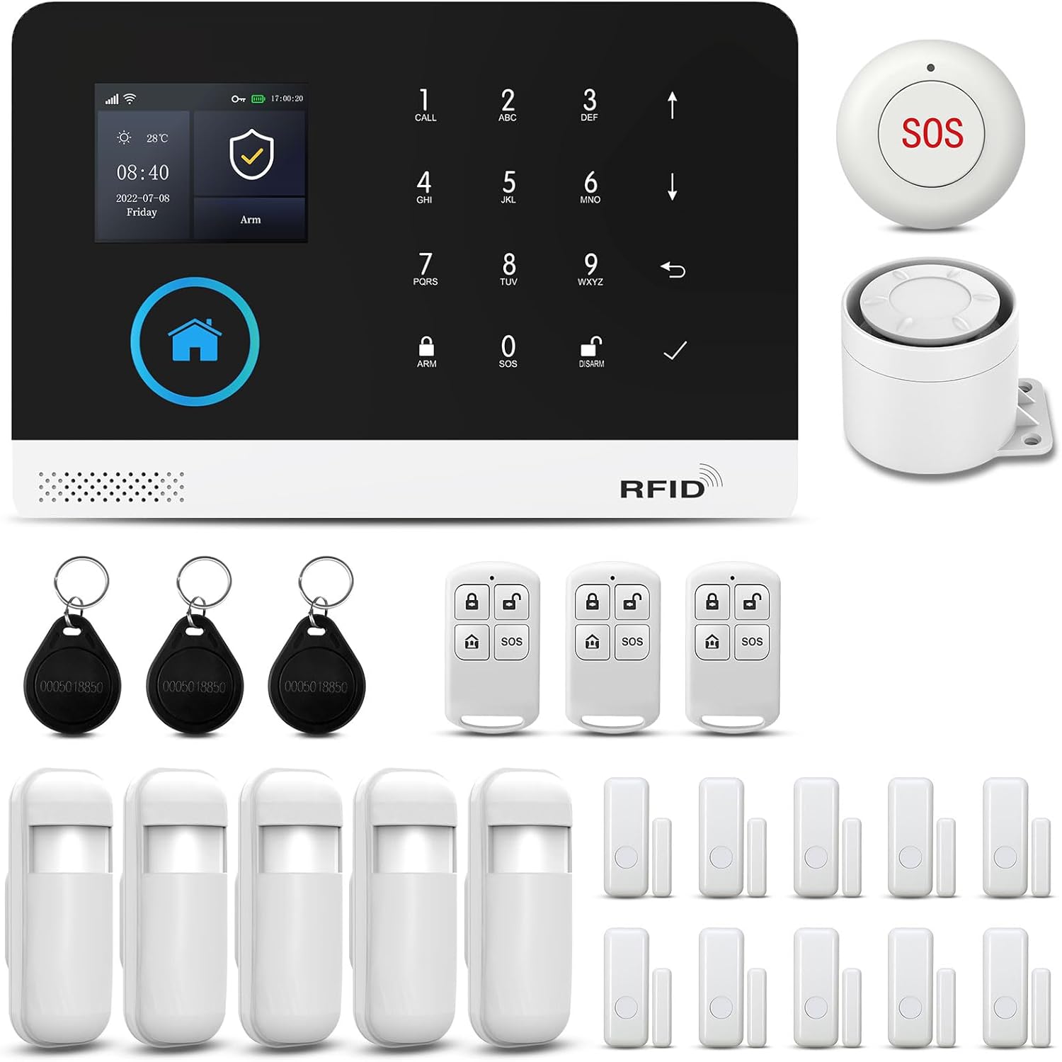 PGST 4G GSM und WLAN Alarmanlage Set, 24-teiliges Haus Alarmanlage Set mit Sirene, Fenster Tür Sensoren und Fernbedienungen,Funktioniert mit Alexa, Tuya SmartLife APP