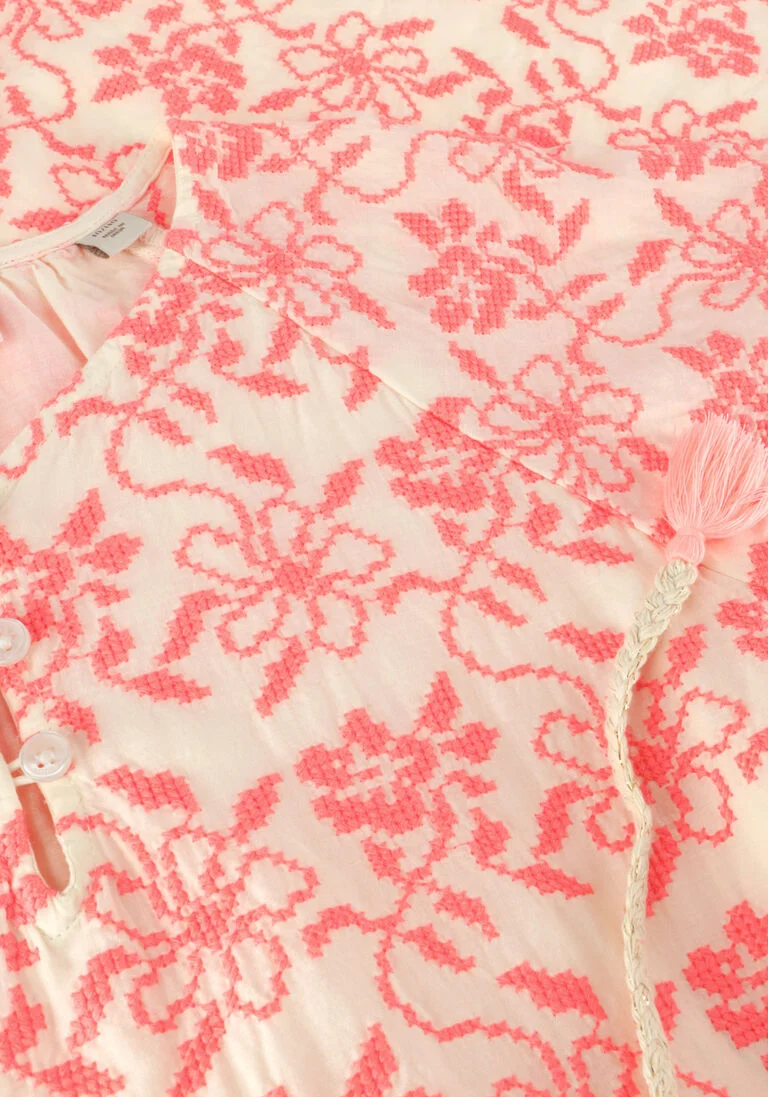 SCOTCH & SODA roze scotch & soda mini jurk all-over embroidered en belted dress