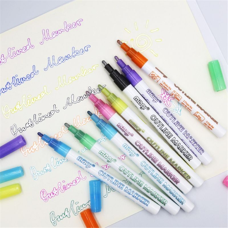 (8er Set) Wasserfeste Magic Glitzer Stifte Outline Marker Umriss Zauberstift