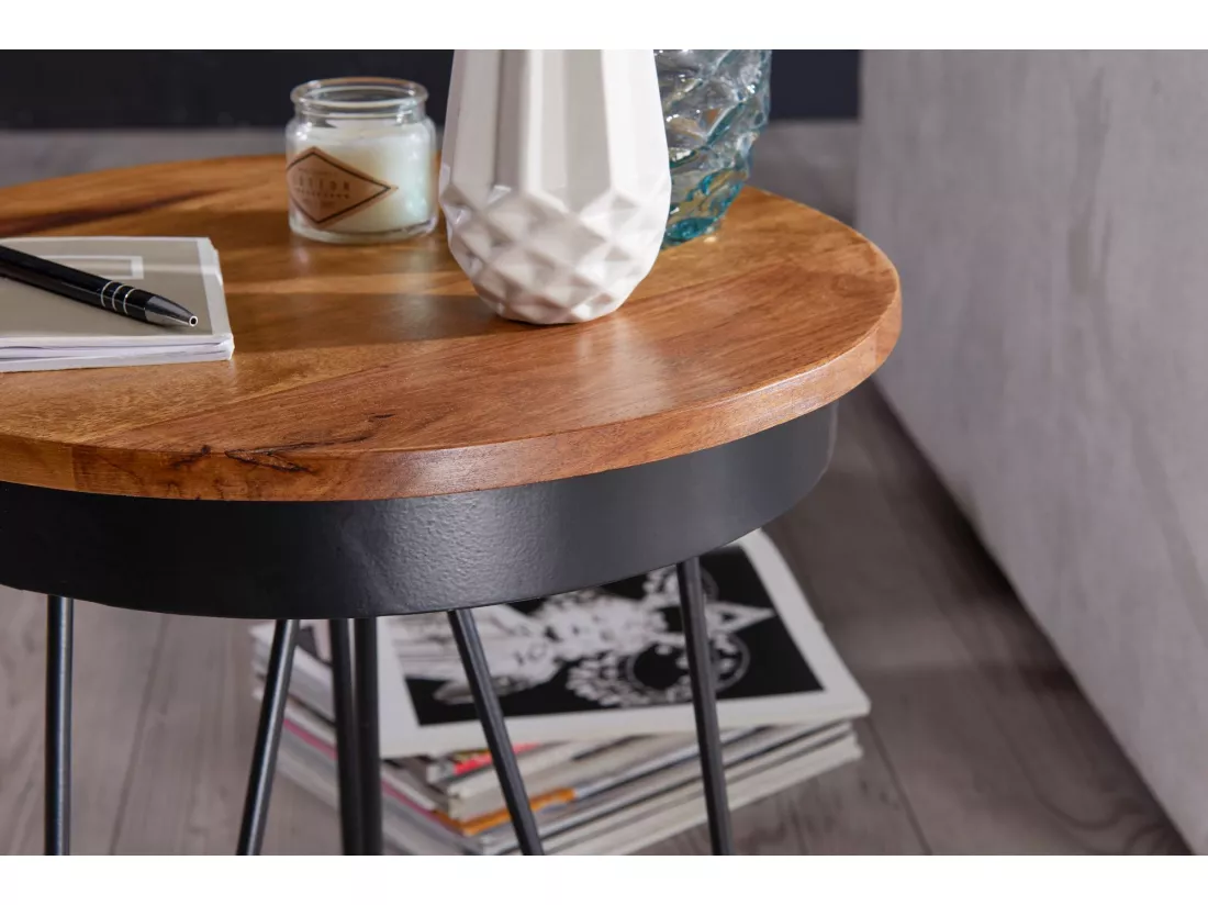 Table d'appoint 43 x 45 x 43 cm en bois de Sheesham Pieds métalliques
