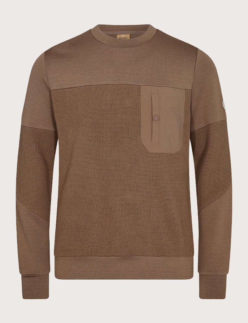 MOS MOSH PULL HOMME BI-MATIÈRE MOORE MARRON CLAIR