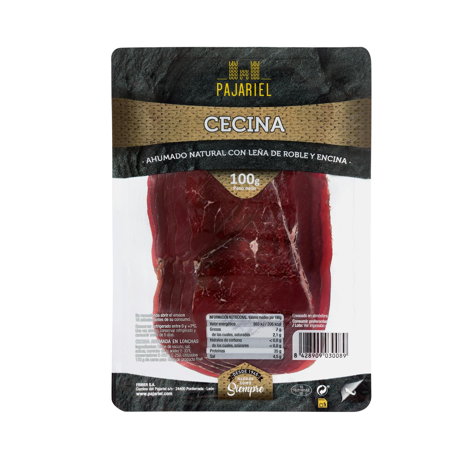 Tranches de saucisses cecina Pajariel fumées naturelles