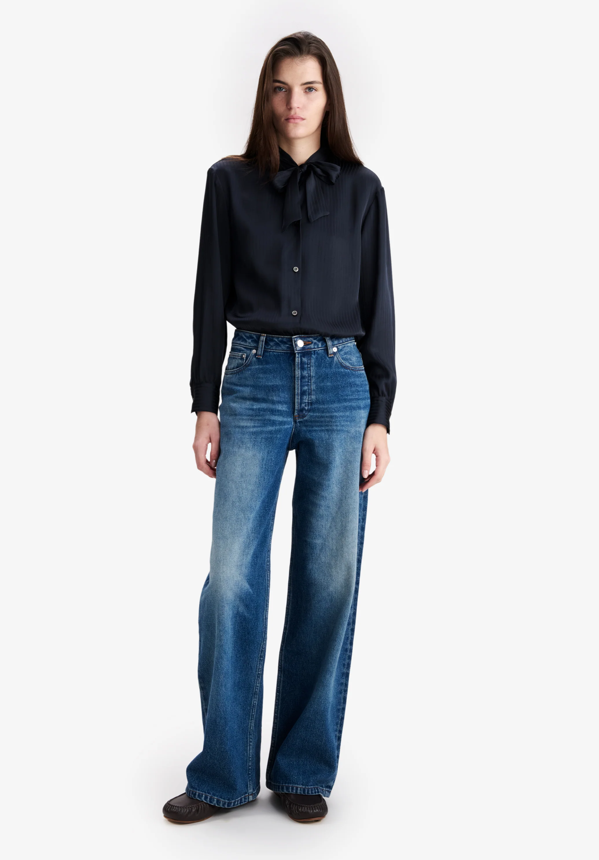 Blouse bleu marine à col noeud - Dark navy