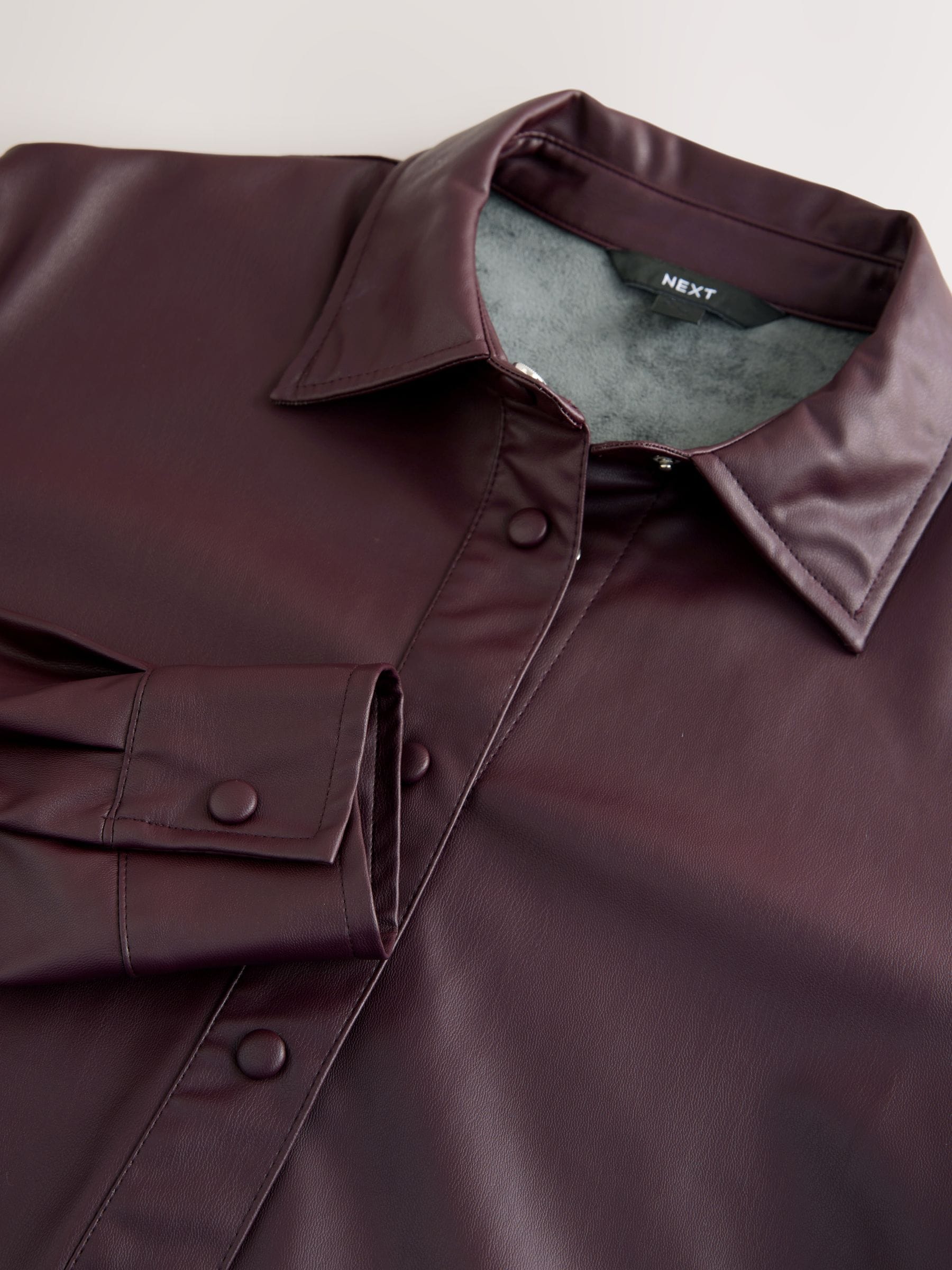 Wijnrood-paars - Faux Leather Long Sleeve Shirt
