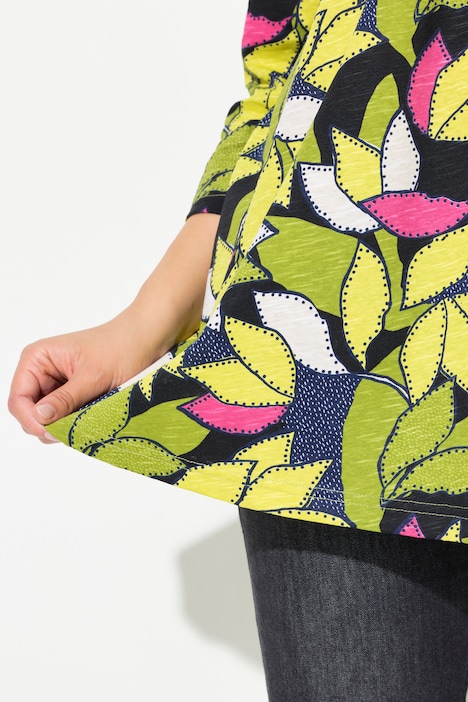Shirt, Blätter, A-Linie, V-Ausschnitt, 3/4-Arm