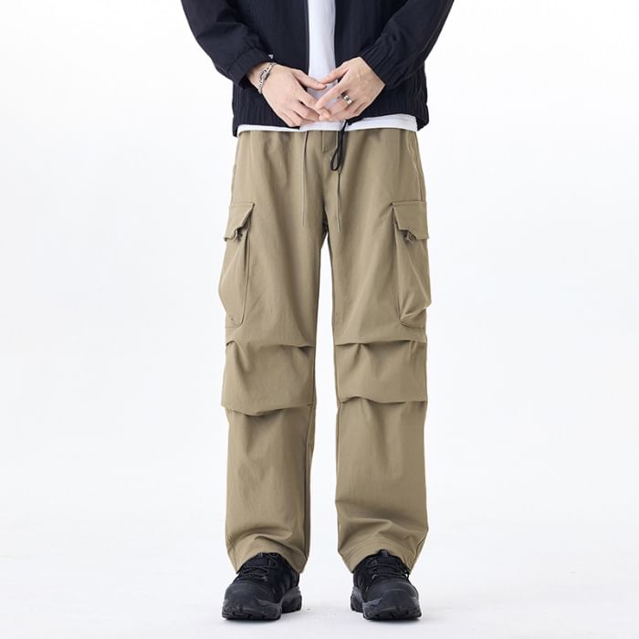 Nataro - Effen cargobroek met hoge taille en wijde pijpen