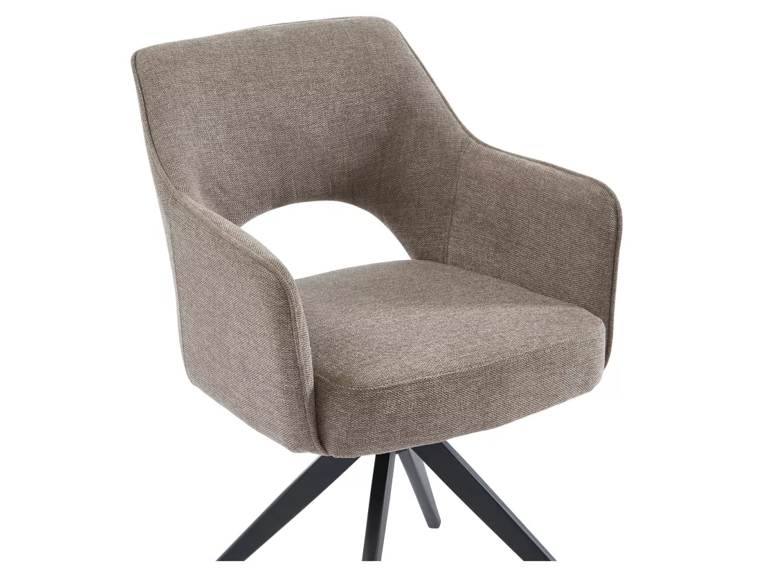 Lot de 2 chaises pivotantes avec accoudoirs en tissu et métal - Taupe - KONYA