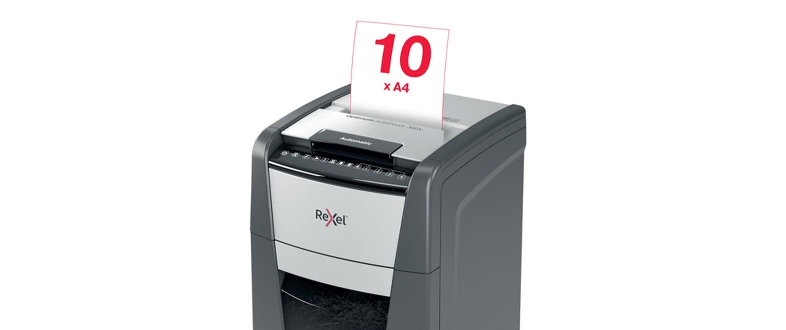 Aktenvernichter Rexel Optimum AutoFeed+ 300X, P-4<br>Automatischer Schredder (auto) für sichere Vernichtung vertraulicher Unterlagen (bis zu 300 Blatt)