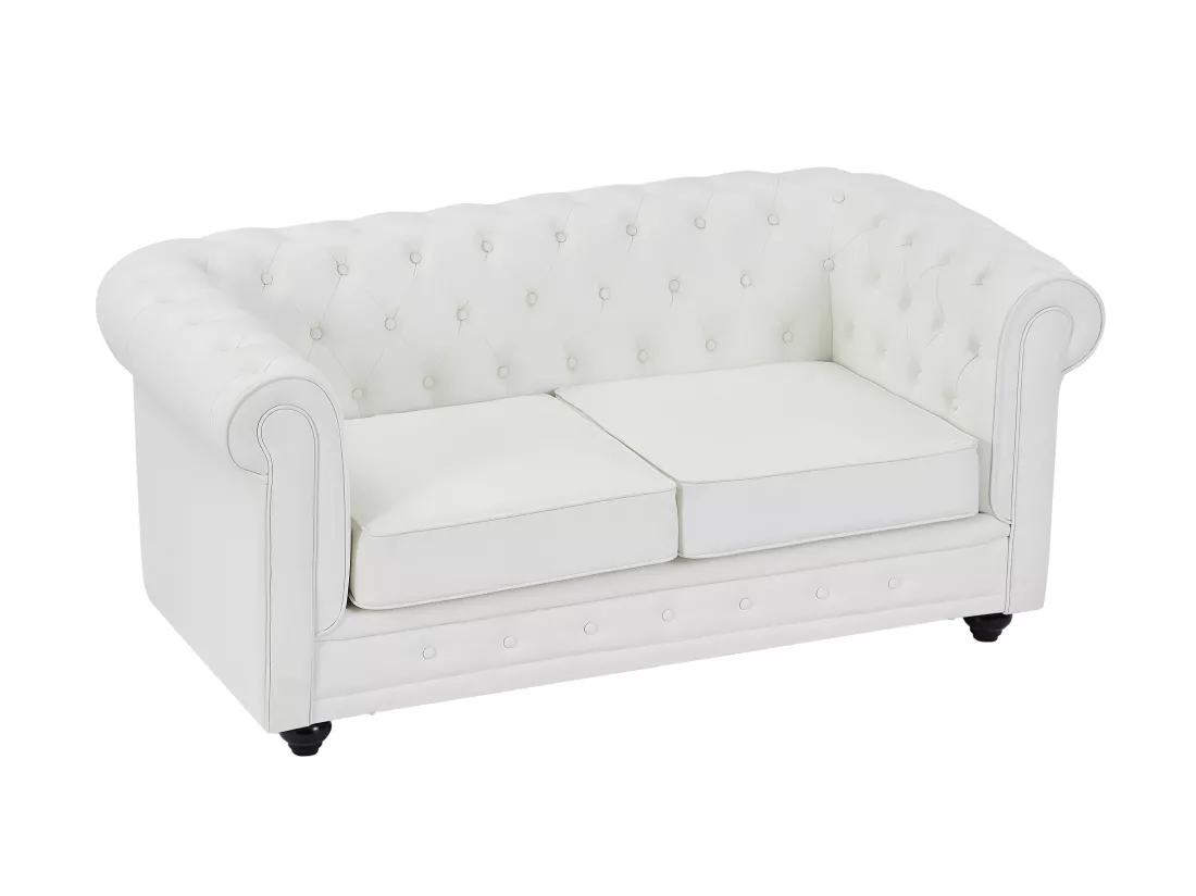Canapés 3 places et 2 places en simili blanc CHESTERFIELD