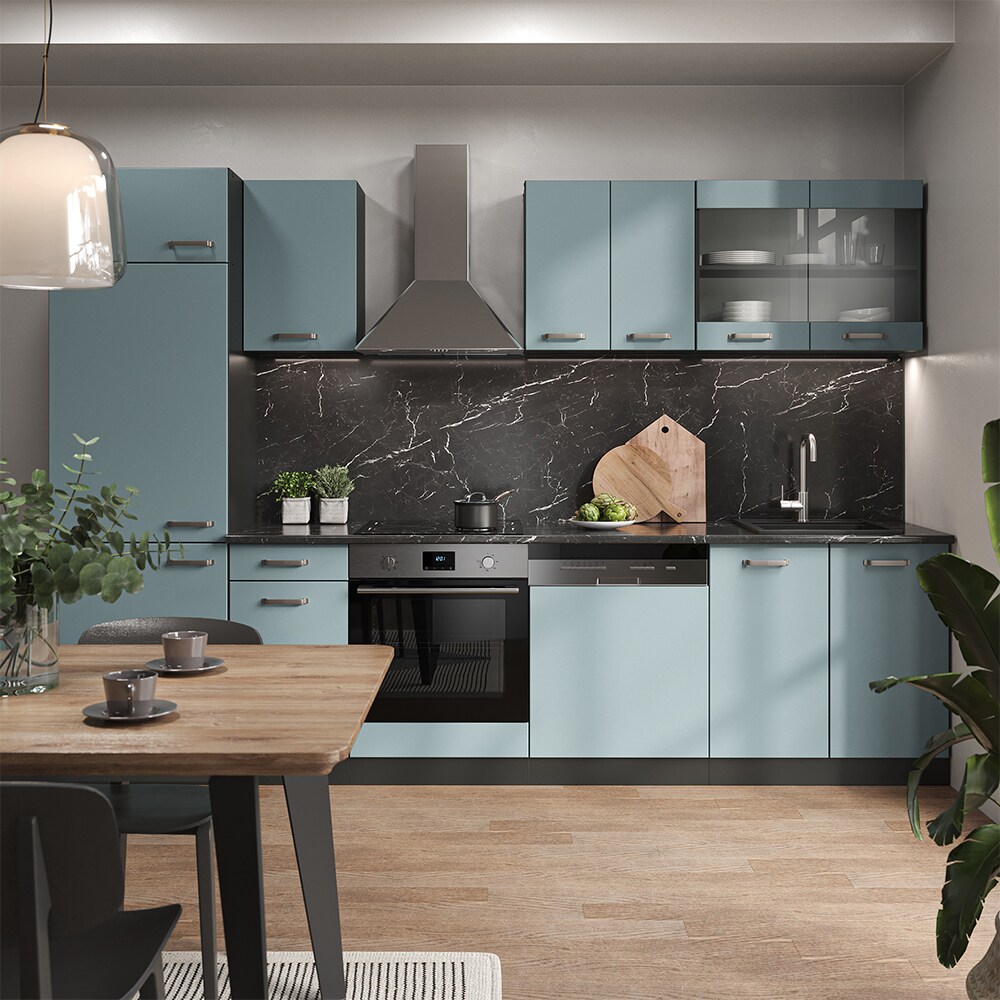 Vicco Küchenzeile R-Line Solid Anthrazit Blau Grau 300 cm modern Küchenschränke Küchenmöbel