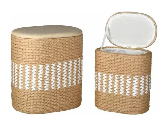 Paniers à linge en papier corde et coton (Lot de 2)