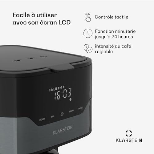 KLARSTEIN Cafetiere 1.2L avec Filtre, Cafetières, Machines à Café et Machines à Expresso 800W, Cafetière Electrique en Acier Inoxydable, Machine à Café à Filtre, Machine a Cafe Chaud et Glacé : Cuisine et Maison