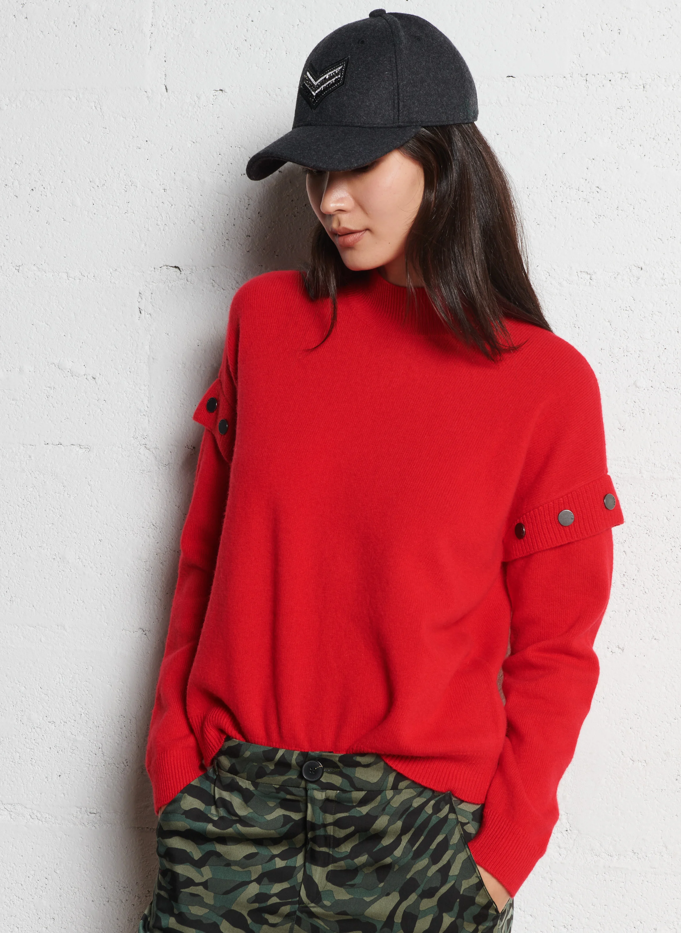 Pull droit en laine| Rouge