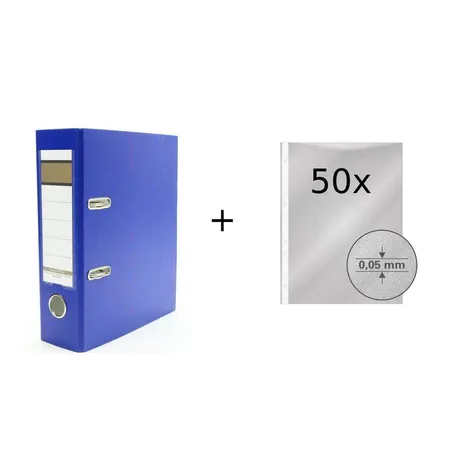 Livepac Office Ordner DIN A5, 75 mm, blau + 50 Prospekthüllen