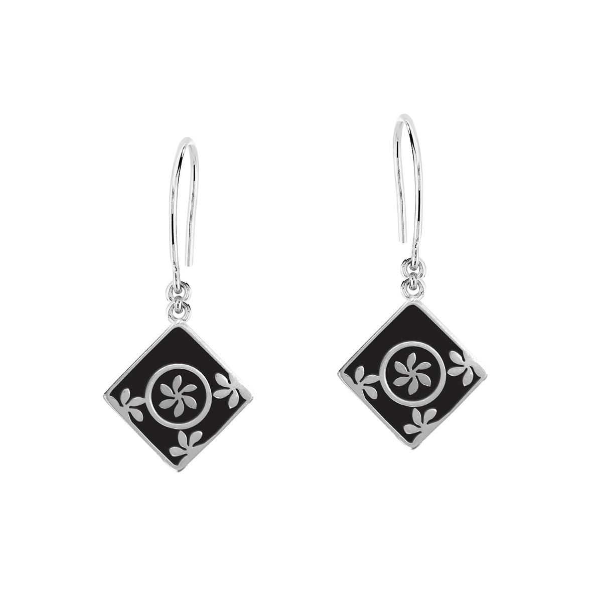 Boucles d'oreilles en argent rhodié avec émail noir