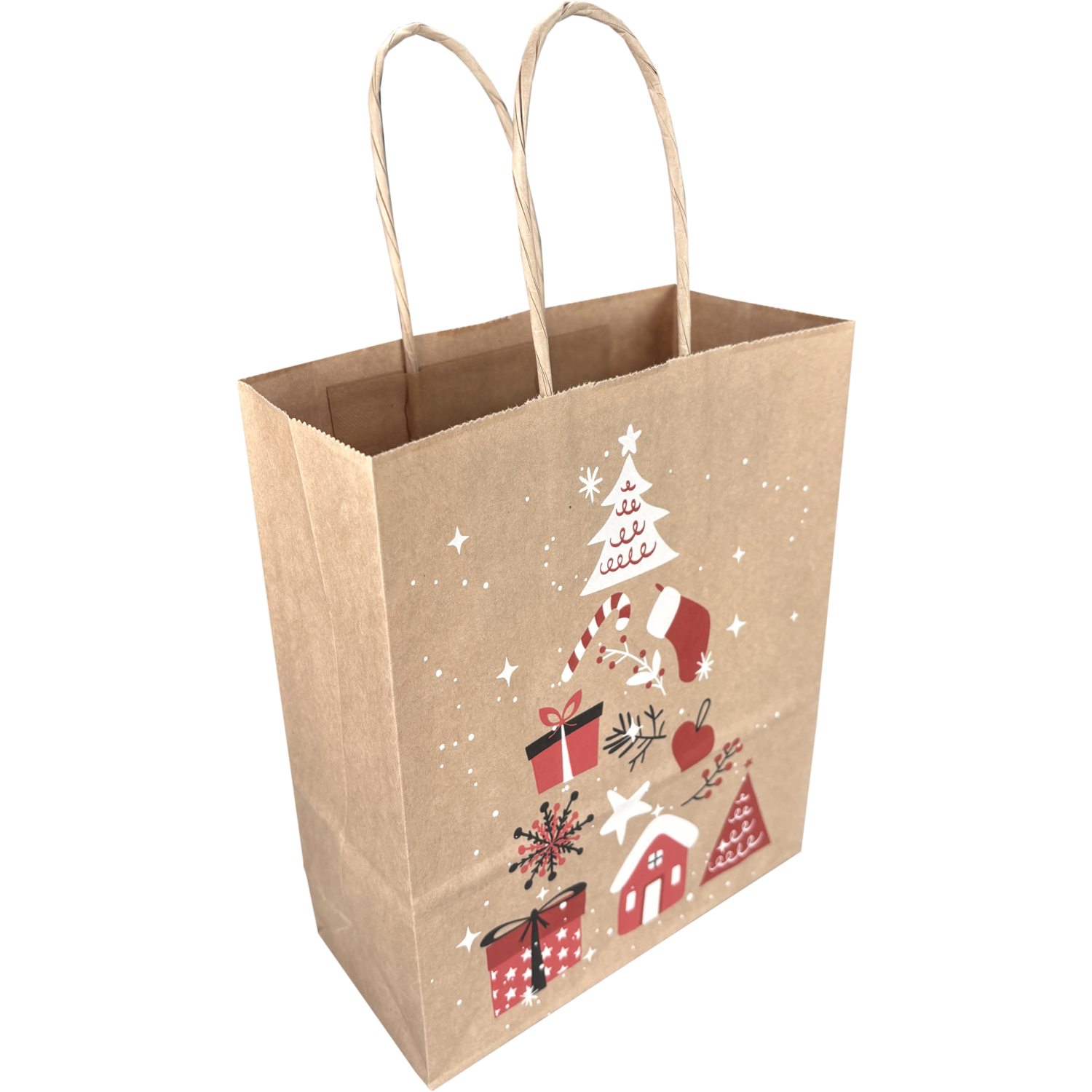 Tas, Boom, Papier, gedraaid papieren koord, 18x 8x22cm, draagtas, bruin/rood/wit/zwart