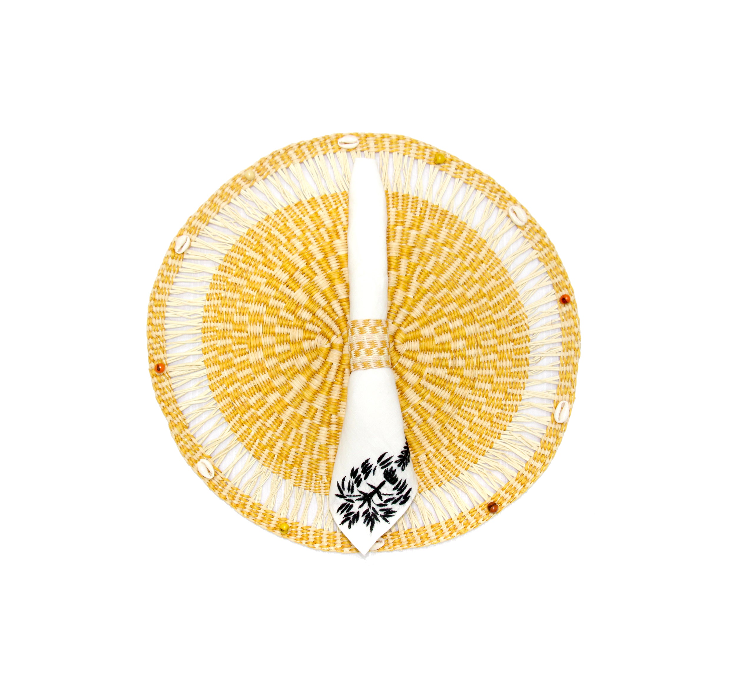 Set de table rond avec perles et coquillages (Lot de 2 unités)
