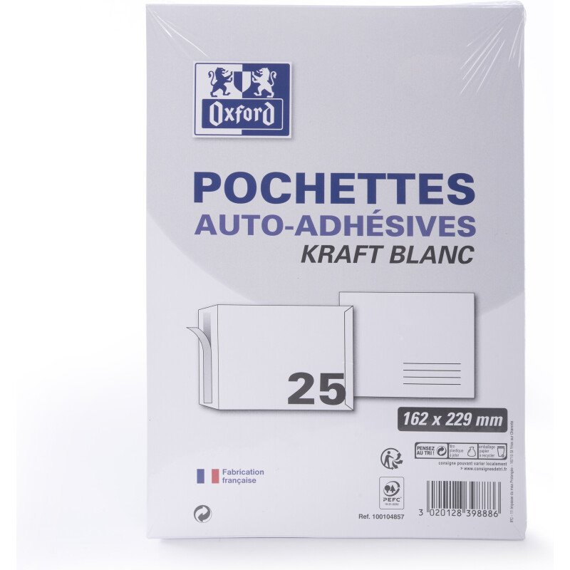 Pochette Oxford 162X229 X25 Kraft Blanc Auto Adhesive