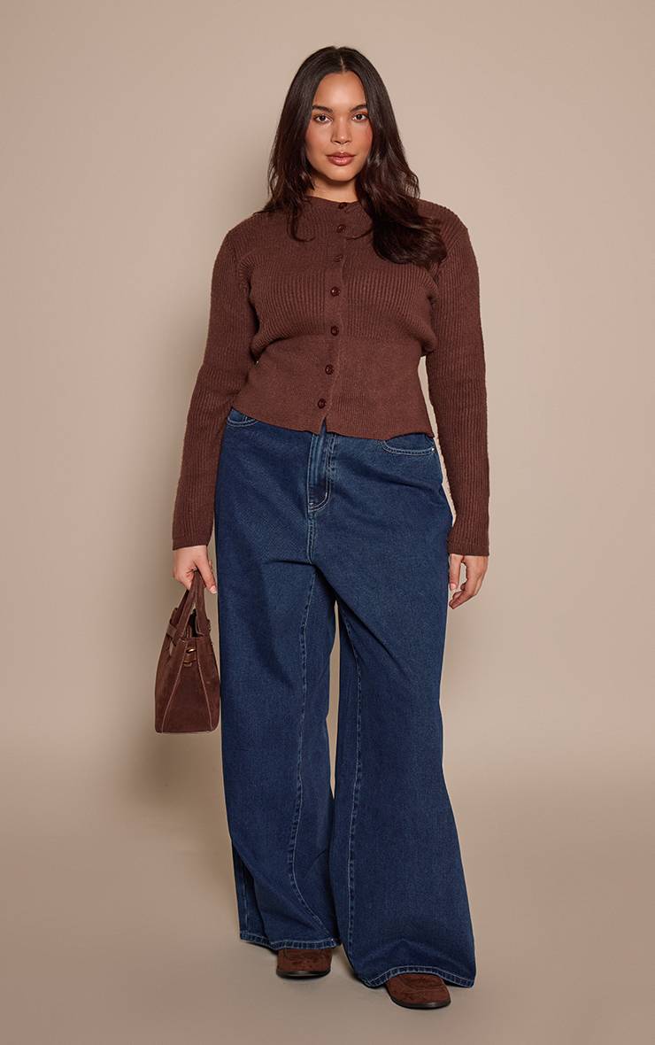 Chocolat Cardigan Grande Taille Cintré À La Taille Avec Boutonnière