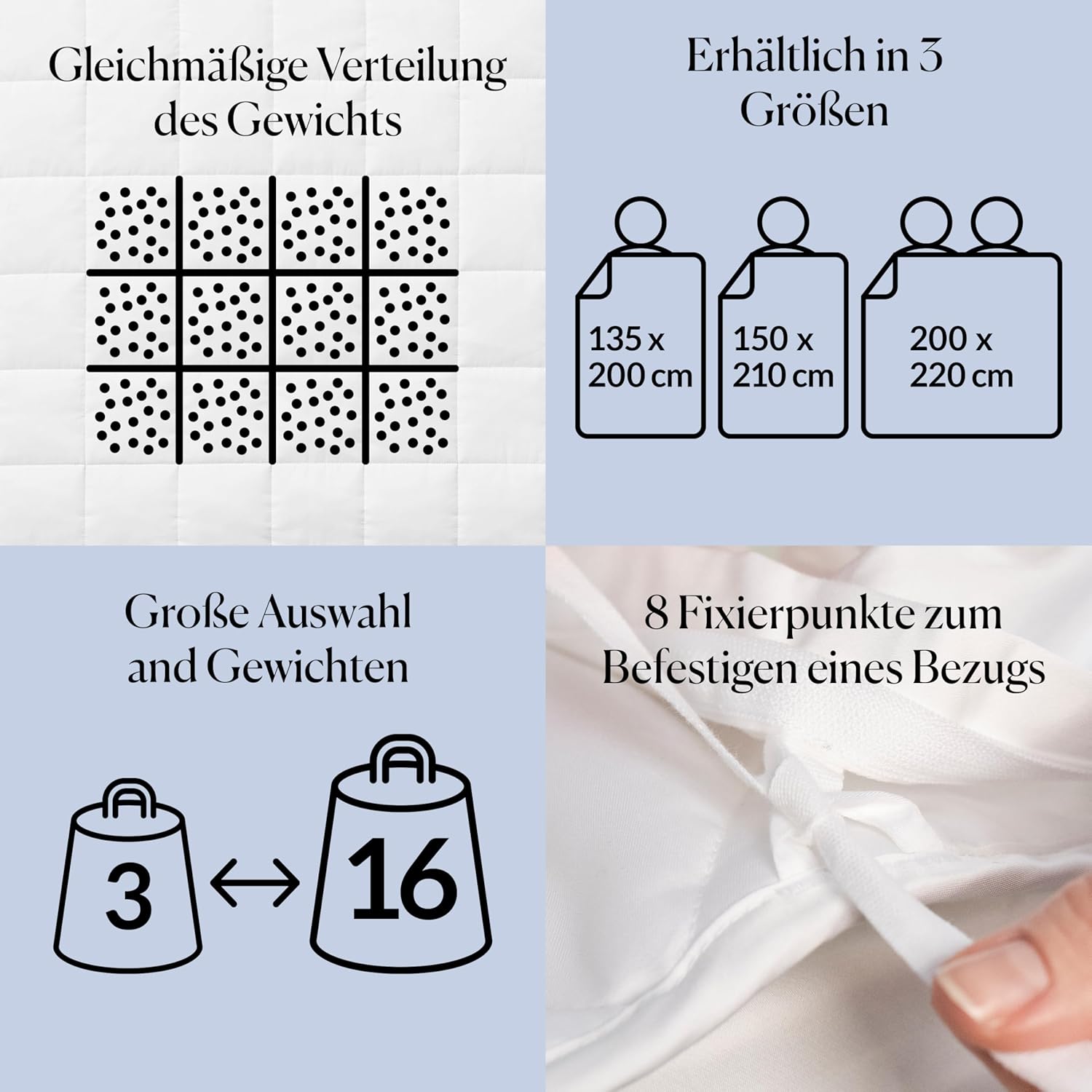 CURA Pearl Classic Gewichtsdecke 135x200 9kg - Anti Stress Therapiedecke - Schwere Decke für tiefen Schlaf und bessere Erholung - Schwere Bettdecke aus 100% Baumwolle - Heavy Weighted Blanket