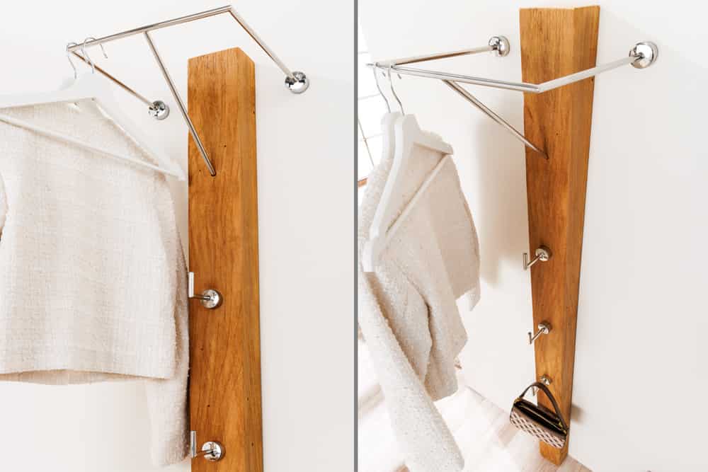 Massive Wandgarderobe JAVA 185cm recyceltes Teakholz mit drei Kleiderhaken