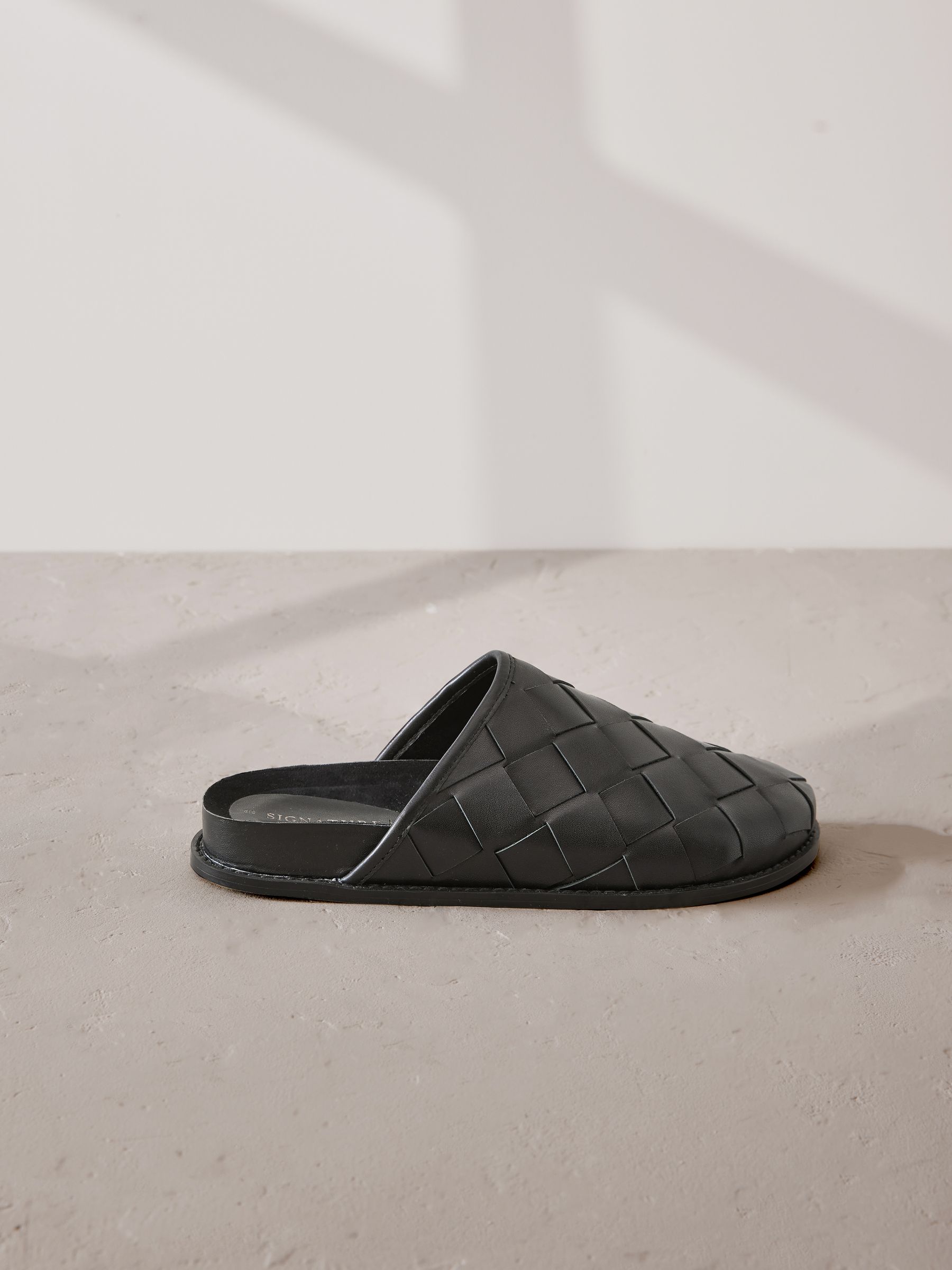 Zwart - Signature Premium Leather Weave Footbed Mules