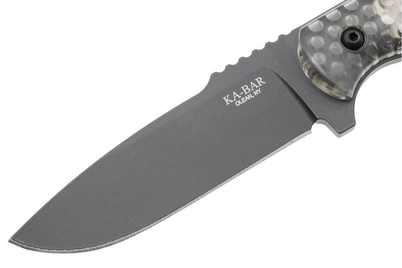 KA-BAR Cool Name 7700, Black 1095 Cro-Van Drop Point, Transparent Honeycomb Smoke Polycarbonate, vaststaand mes, Les George design