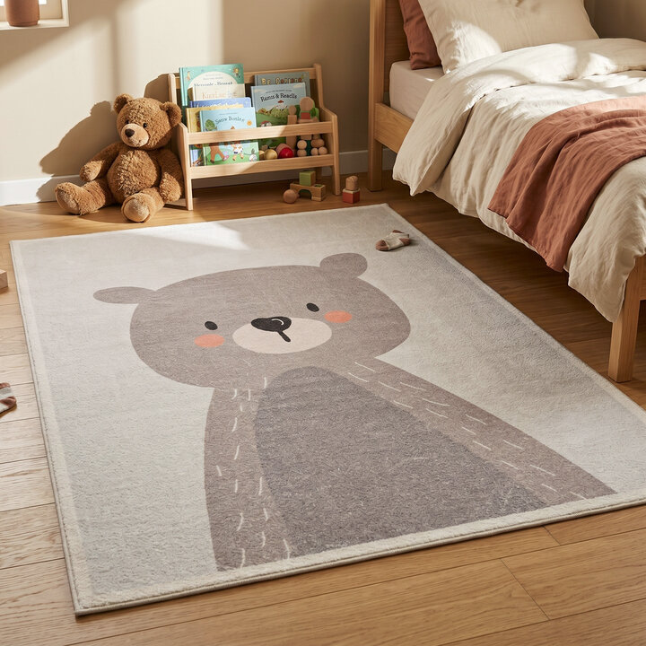 Wasbaar kindervloerkleed- Simba Bear Beige