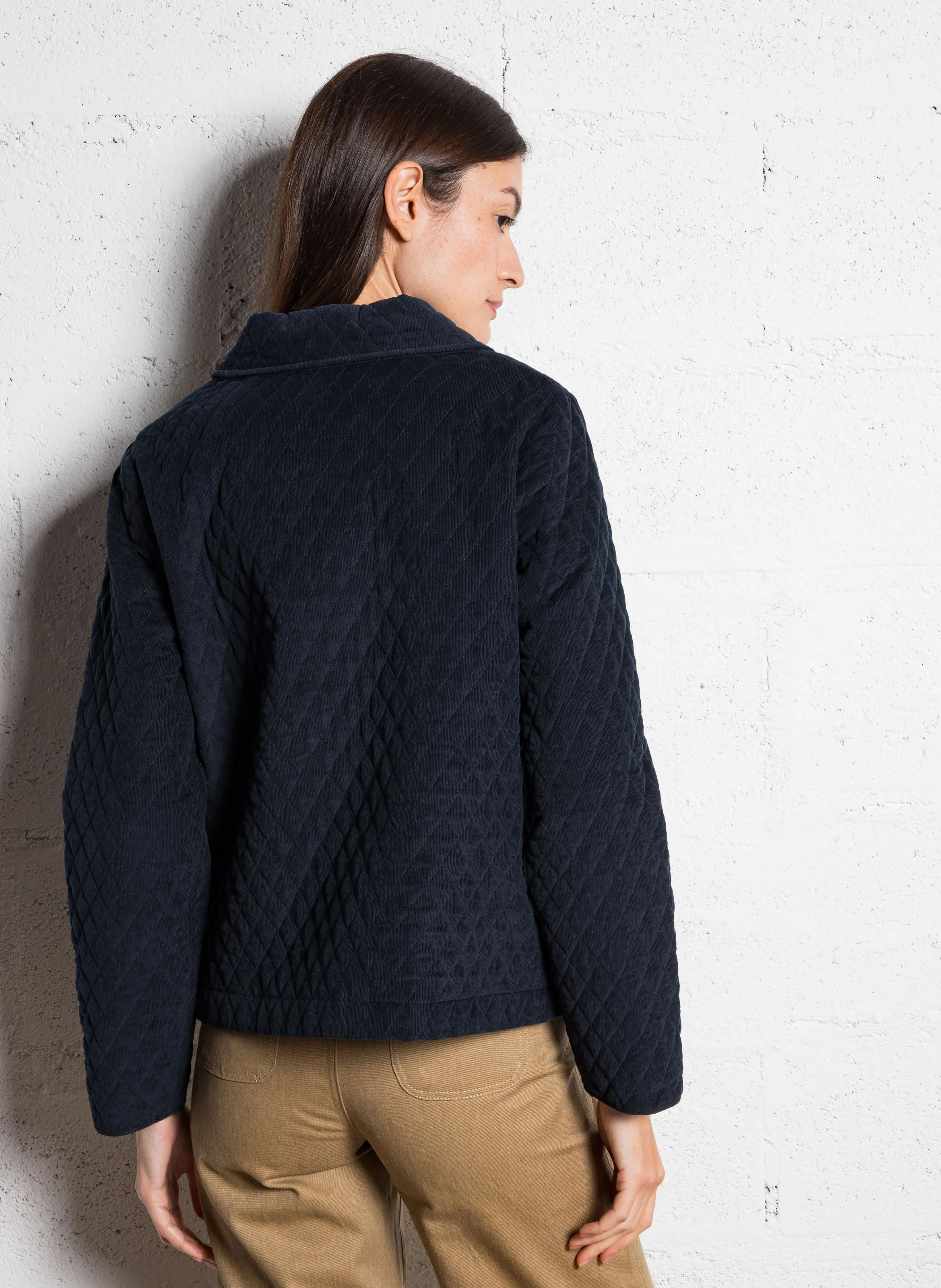 Veste droite col classique en coton mélangé | Bleu
