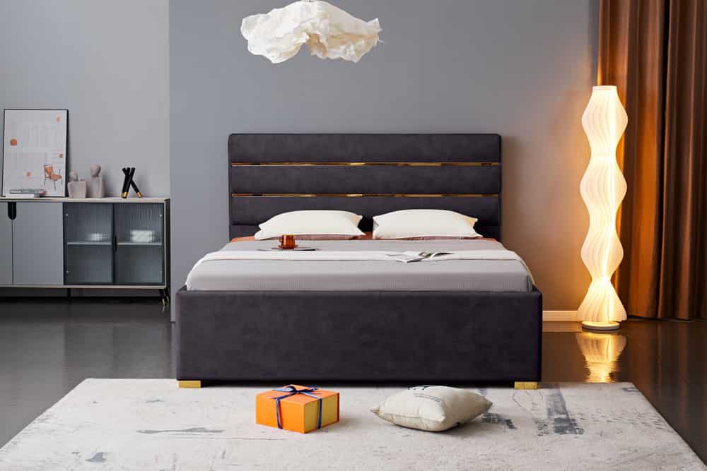 Modernes Boxbett METROPOLITAN 180x200cm grau Samt mit Lattenrost und Stauraum