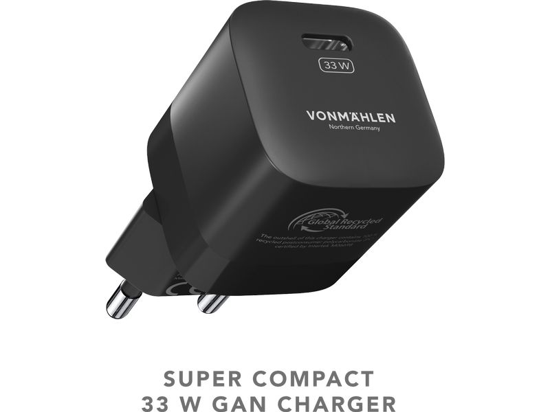 Vonmählen USB-Ladekabel Allroundo GaN All-in-One Schwarz All-in-One-Lade- und Datenkabel mit Schnellladefunktion und inkludiertem Ladegerät