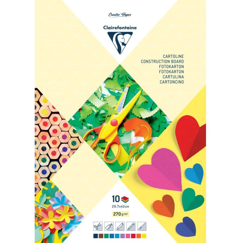 PAPIER COULEUR, Bloc de 10 feuilles 270g/m2 au format 29,7x42cm - Assortiment