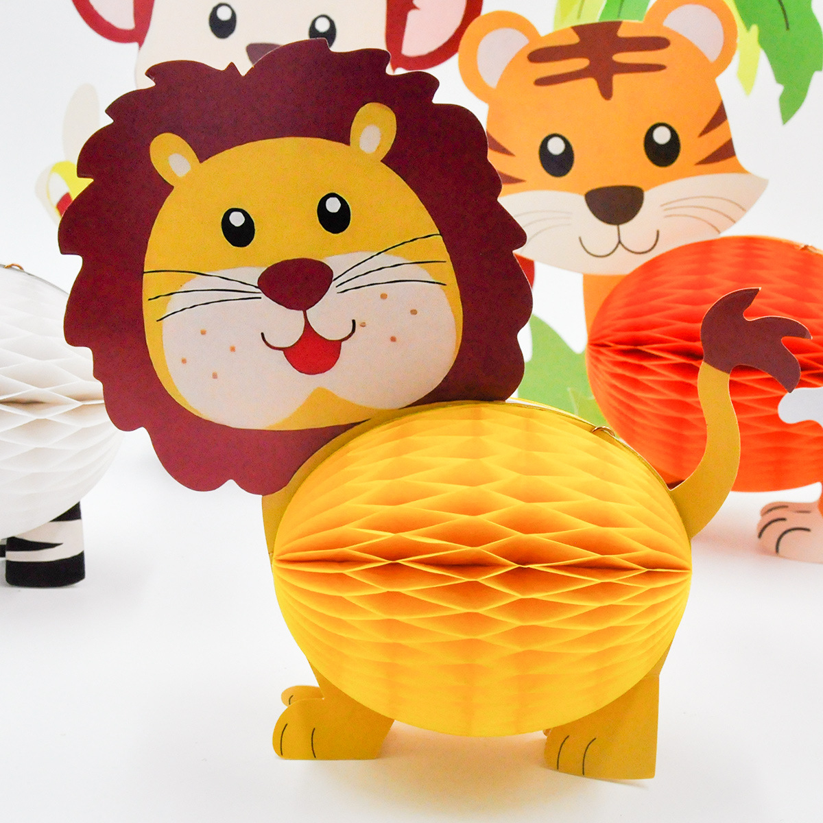 (7-tlg. Set) Papier Waben Aufsteller Kinder Geburtstags Party Tisch Deko - Zoo Tiere