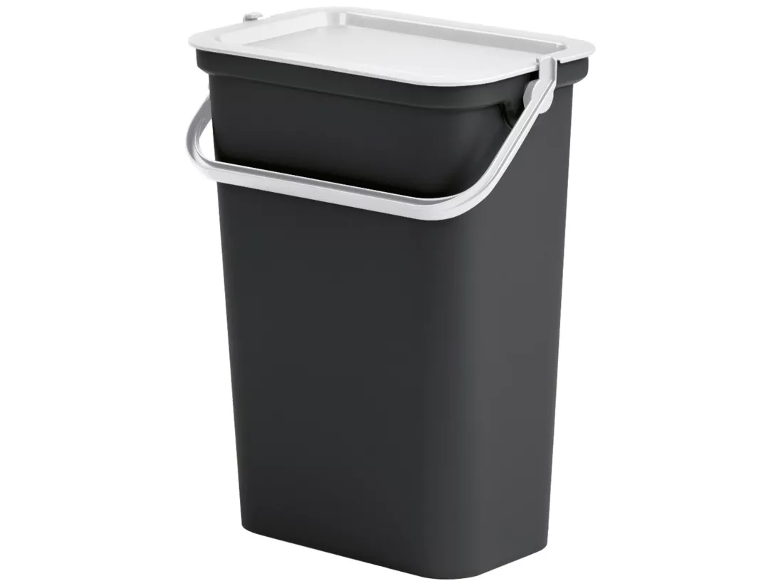 Set de 2 poubelles 10L avec poignée noir et blanc