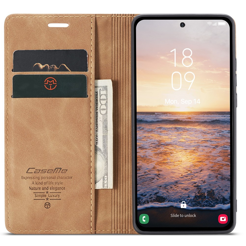 Samsung Galaxy A54 5G Leder Tasche Flip Wallet Etui mit Kartenfächern - Hellbraun
