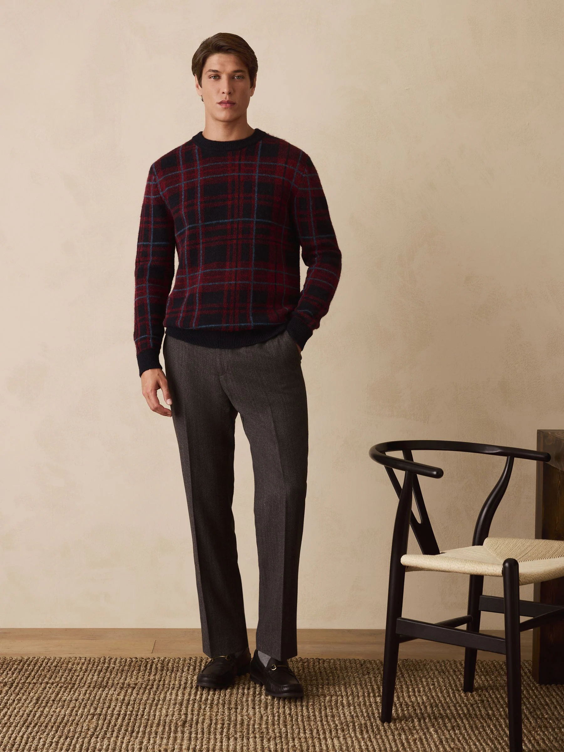 Rood/marineblauw - Regular Fit Check Crew Jumper with Wool
