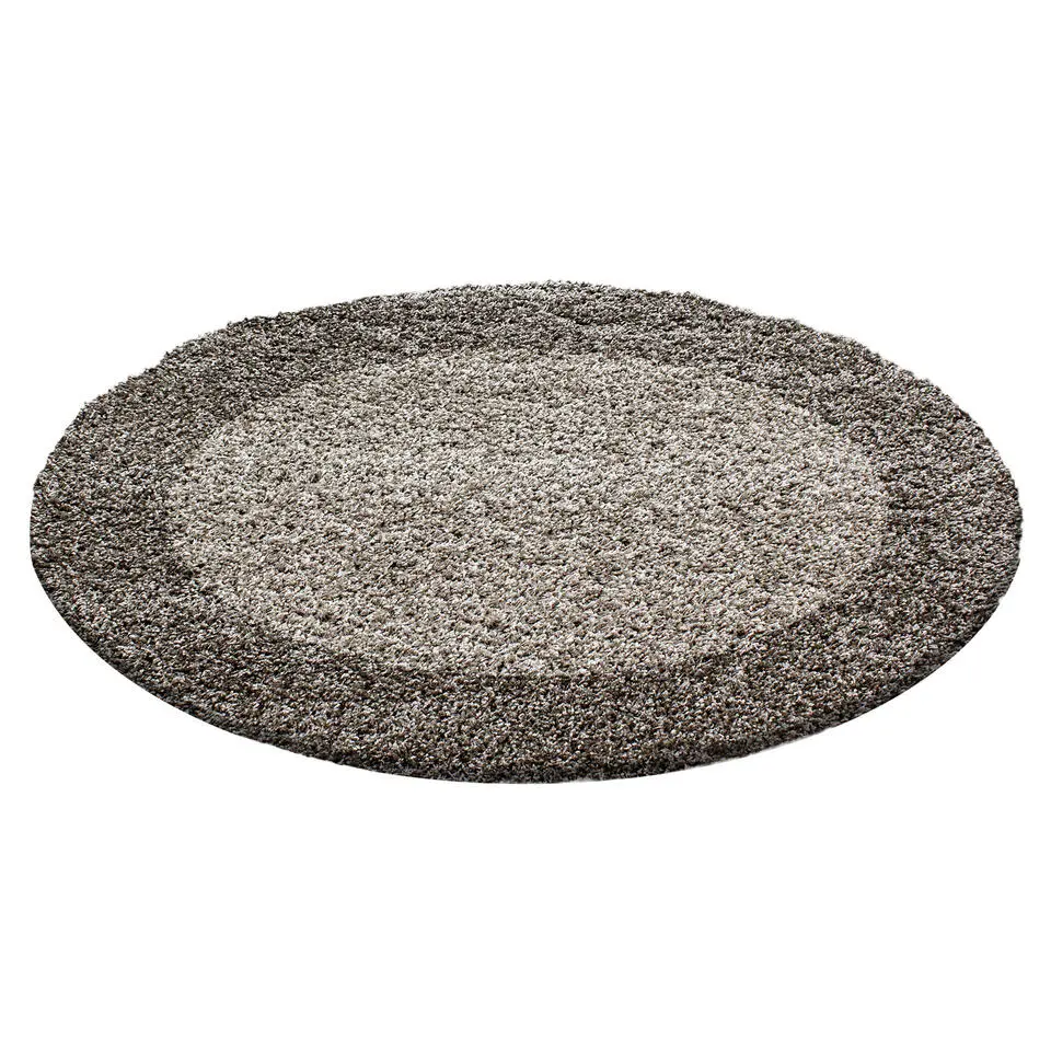 Basic Rond Shaggy Kader vloerkleed Taupe Hoogpolig - 160 CM ROND