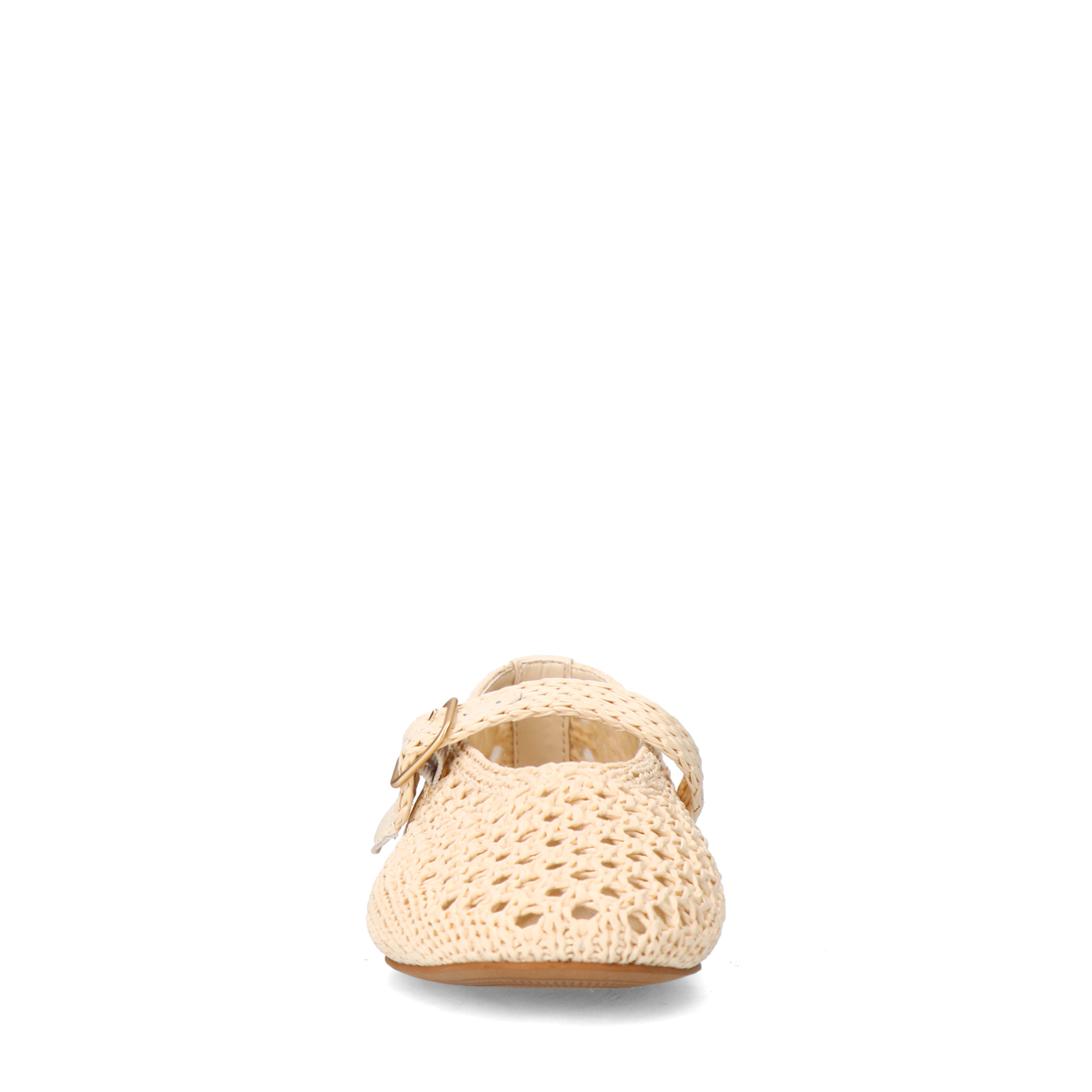 Witte raffia ballerina met gesp