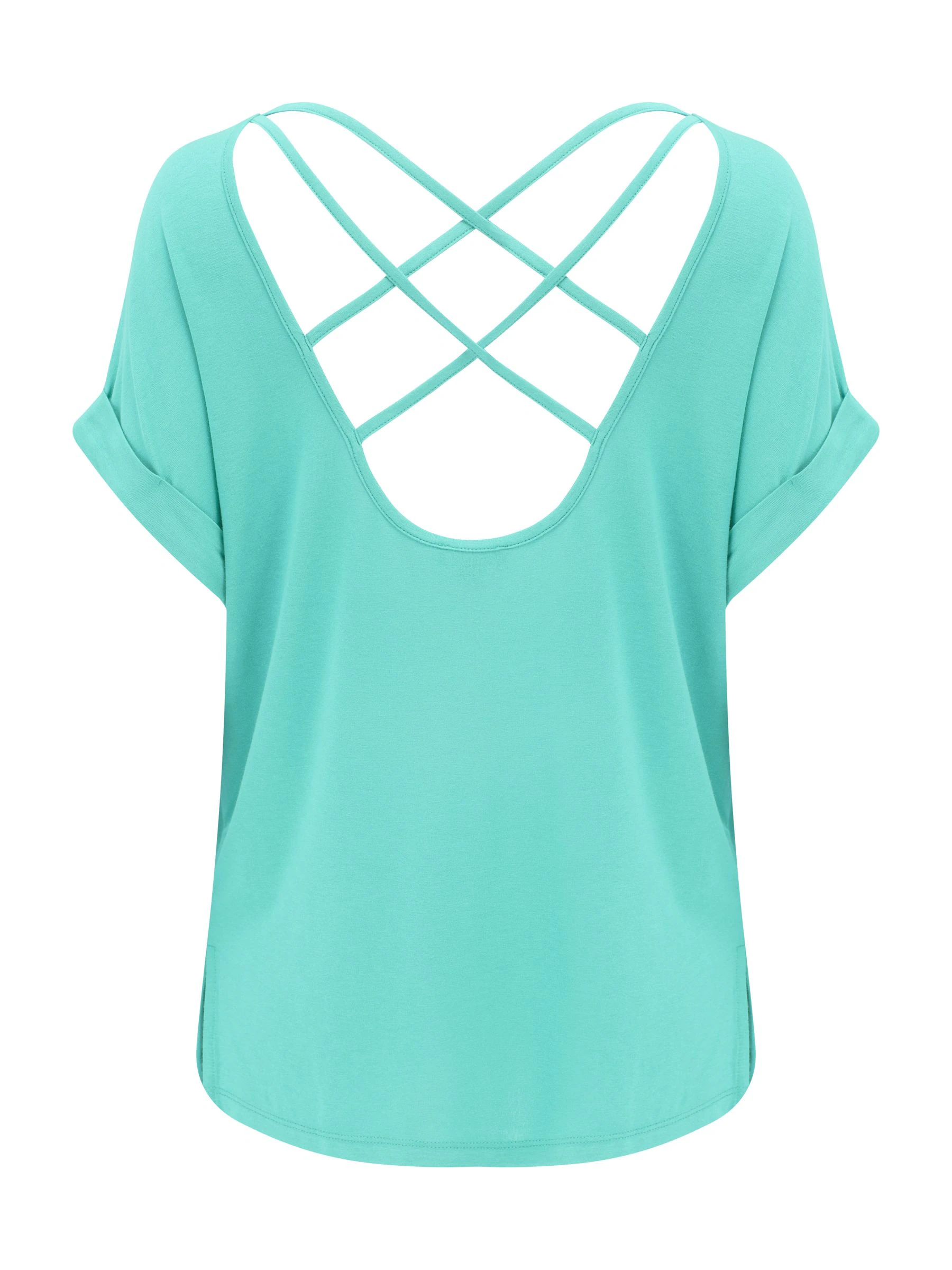 Blauw - Pour Moi Energy Cross yogashirt met korte mouwen